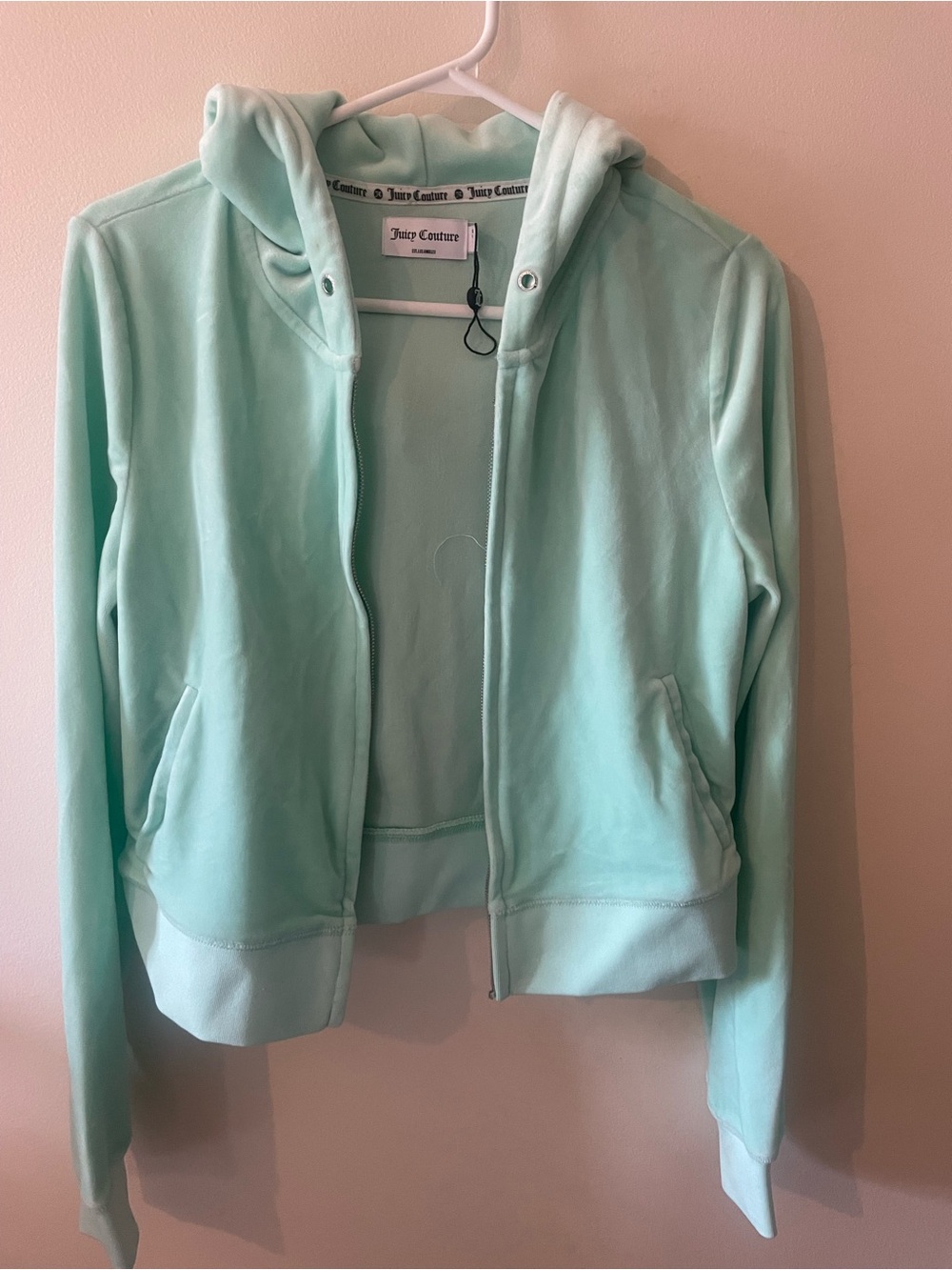 Juicy Couture Mint Green Velour Zip Hoodie - no zipper pull!